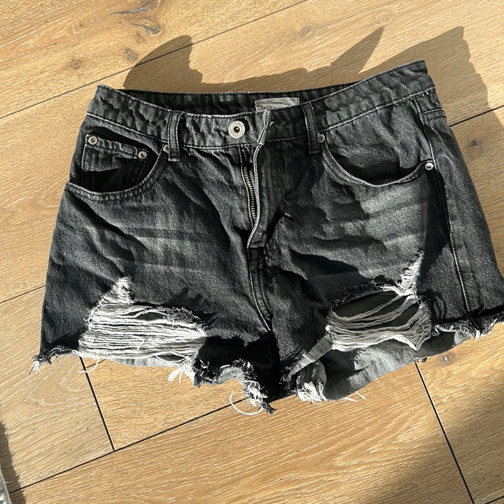 Dance and Marvel gray/black ripped jeans shorts